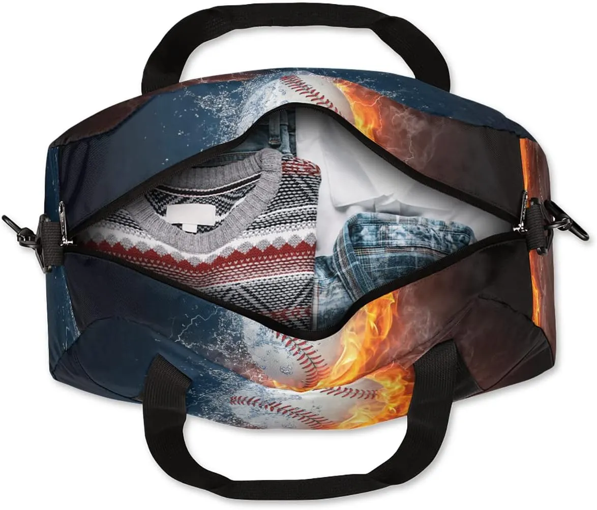 Sport Baseball In Fire Water Kids Duffel Bag for Girls Boys Sport Gym Bag Small Overnight Weekender Tote Bag Teen Dance Bag for Traveling Gymnastic