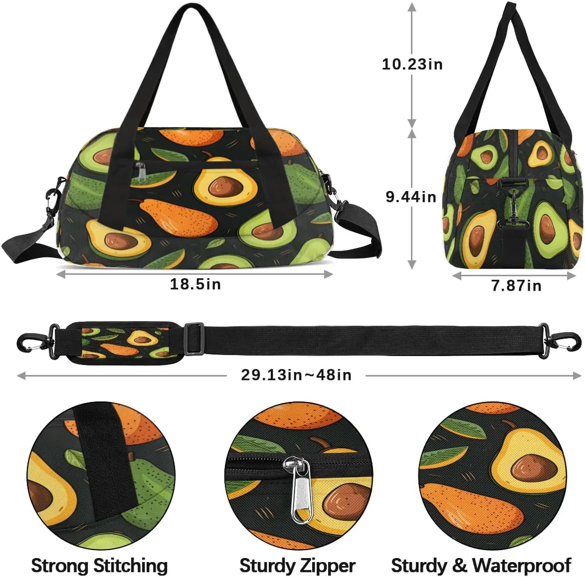 Sport Duffel Bag Avocado Fruit Kids Gym Bag Weekender Overnight Bags for Boys Girls Teens Carry On Workout Travel Bag