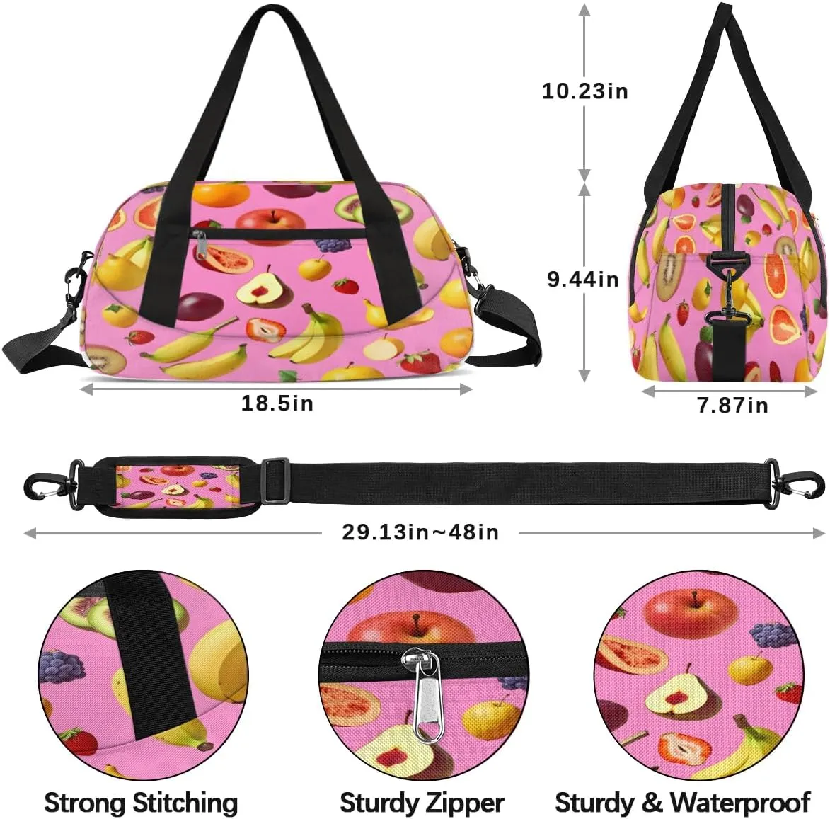 Sport Duffel Bag Banana Grape Strawberry Kids Gym Bag Weekender Overnight Bags for Boys Girls Teens Carry On Workout Travel Bag