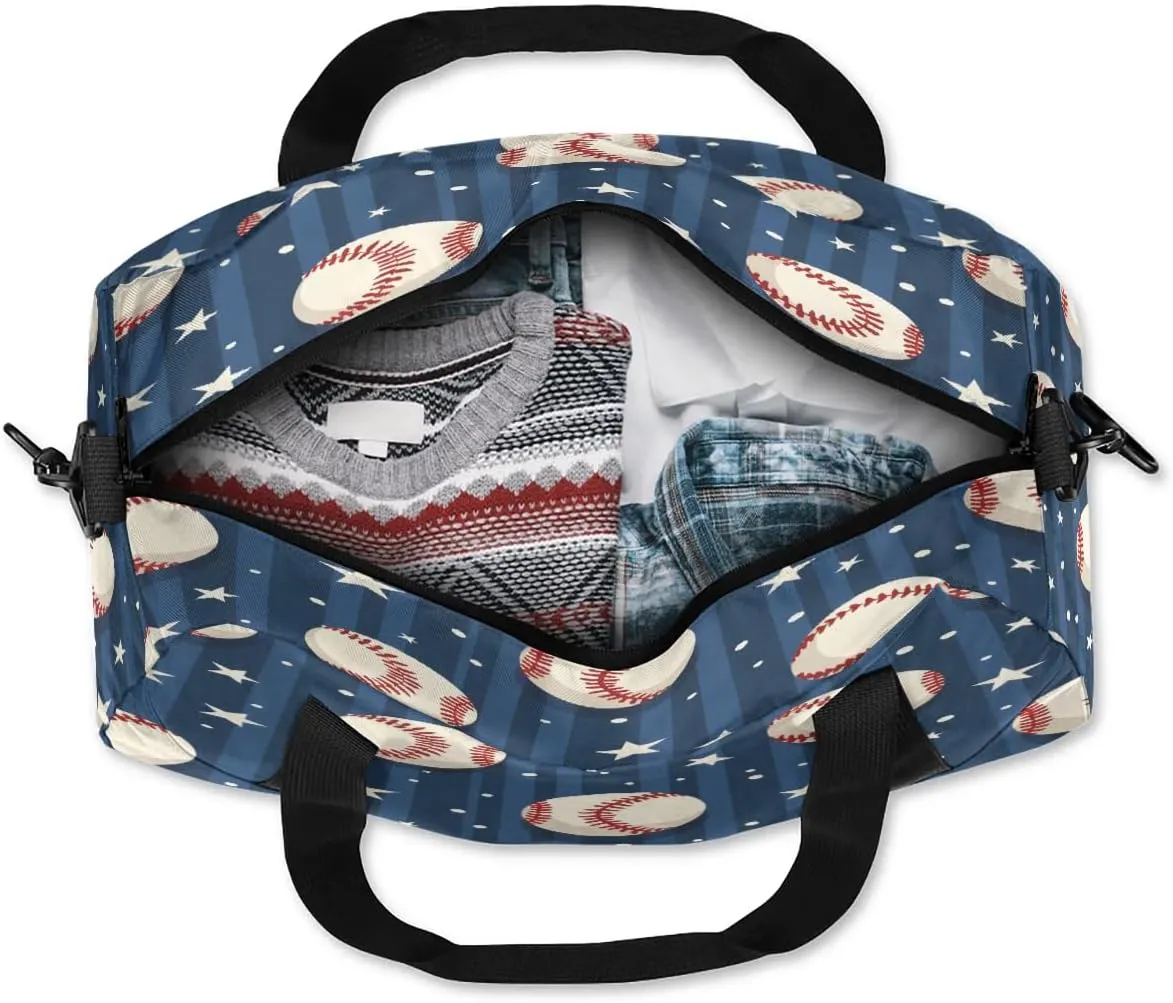 Sport Duffel Bag Baseball Star Stripe Kids Gym Bag Weekender Overnight Bags for Boys Girls Teens Carry On Workout Travel Bag
