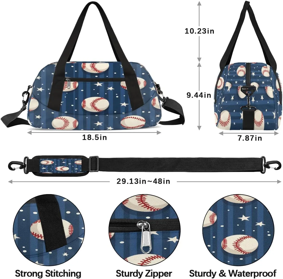 Sport Duffel Bag Baseball Star Stripe Kids Gym Bag Weekender Overnight Bags for Boys Girls Teens Carry On Workout Travel Bag
