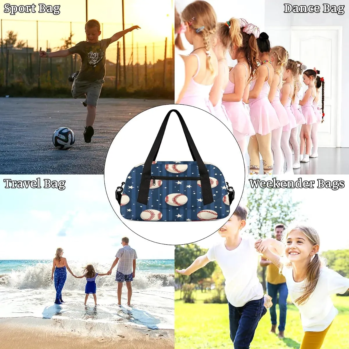 Sport Duffel Bag Baseball Star Stripe Kids Gym Bag Weekender Overnight Bags for Boys Girls Teens Carry On Workout Travel Bag