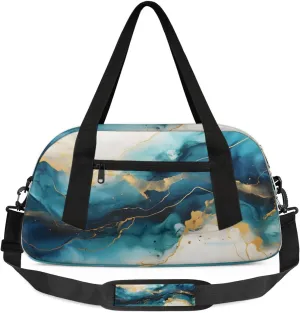Sport Duffel Bag Blue Marble Style Kids Gym Bag Weekender Overnight Bags for Boys Girls Teens Carry On Workout Travel Bag