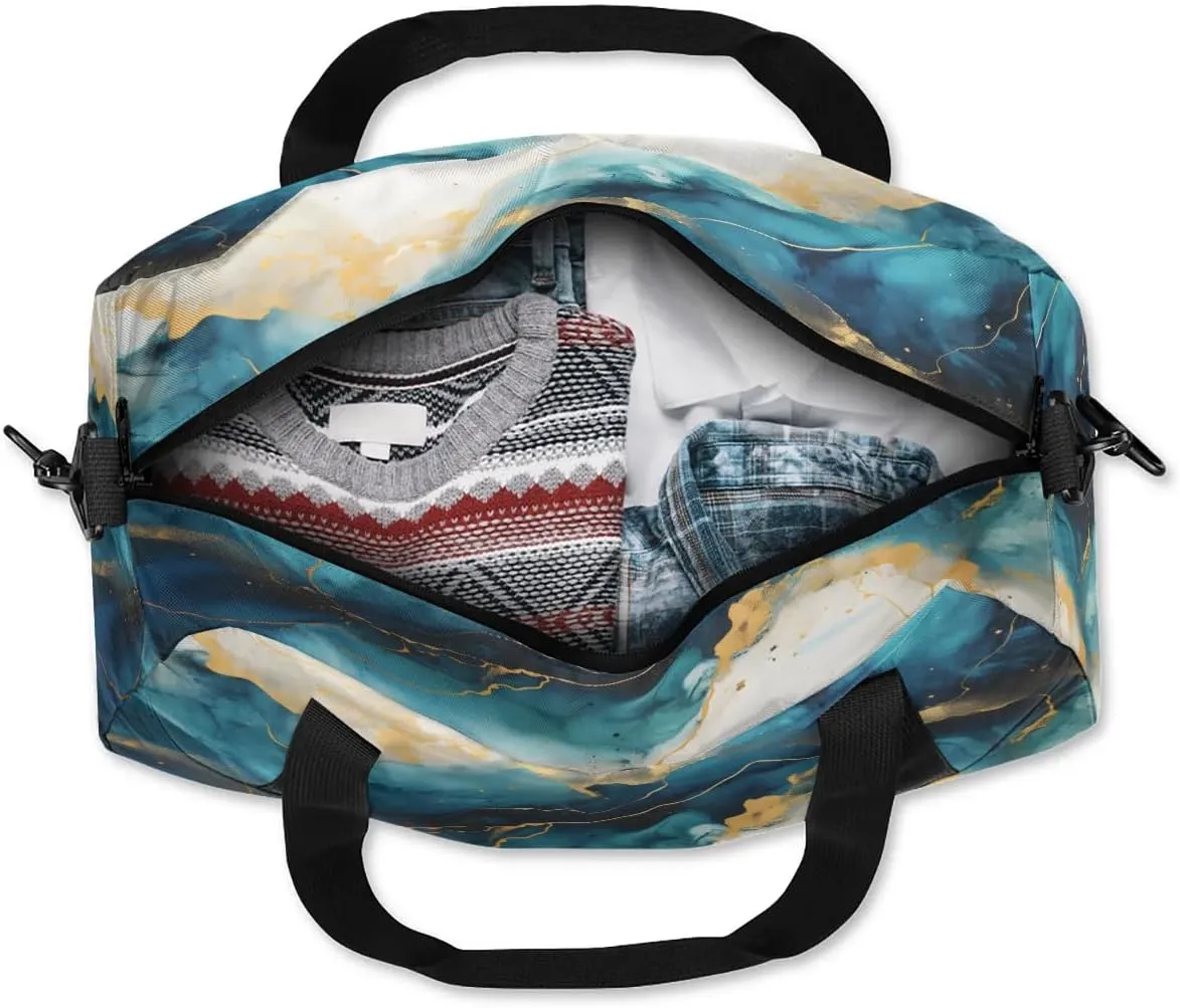 Sport Duffel Bag Blue Marble Style Kids Gym Bag Weekender Overnight Bags for Boys Girls Teens Carry On Workout Travel Bag