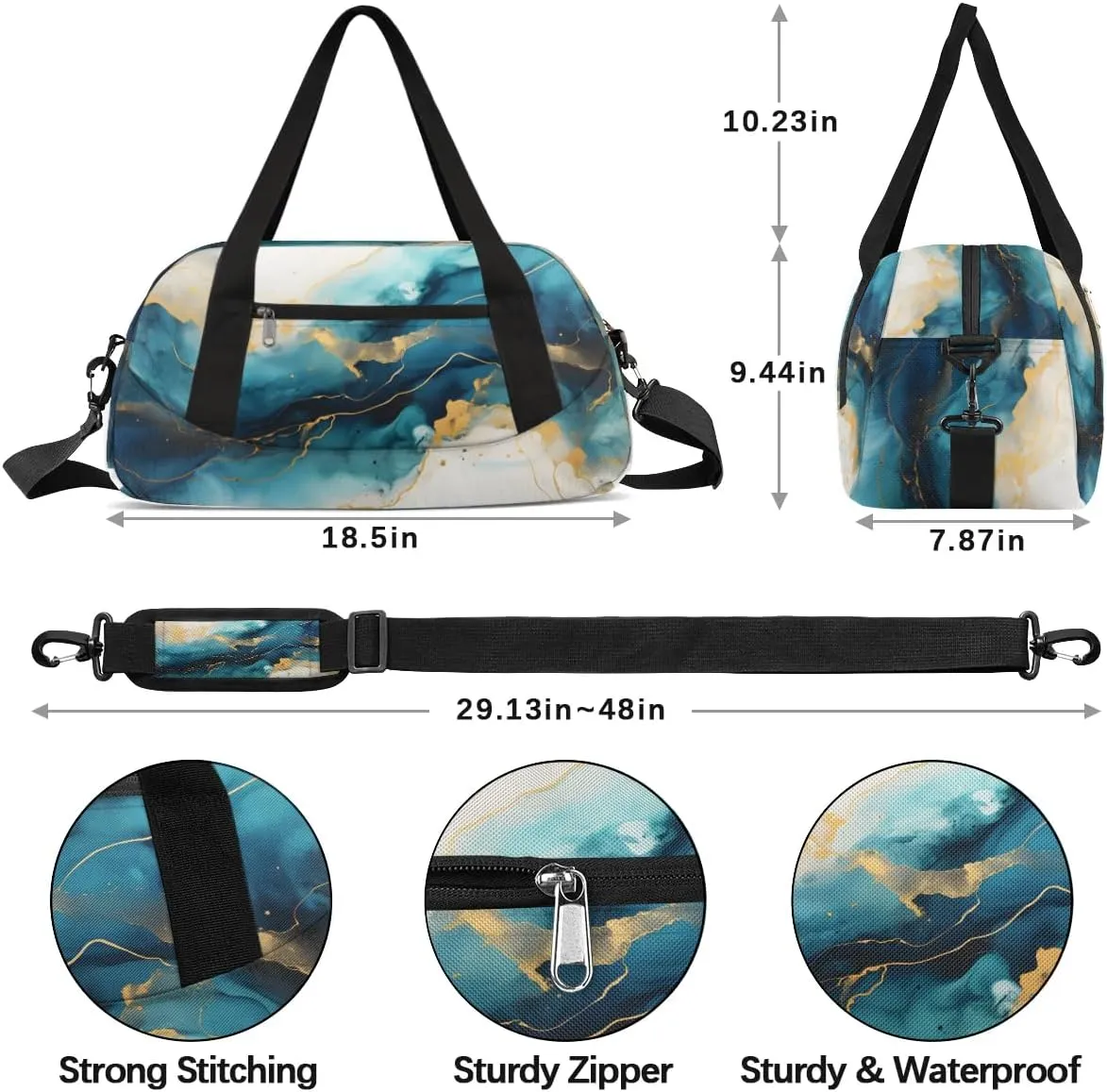 Sport Duffel Bag Blue Marble Style Kids Gym Bag Weekender Overnight Bags for Boys Girls Teens Carry On Workout Travel Bag