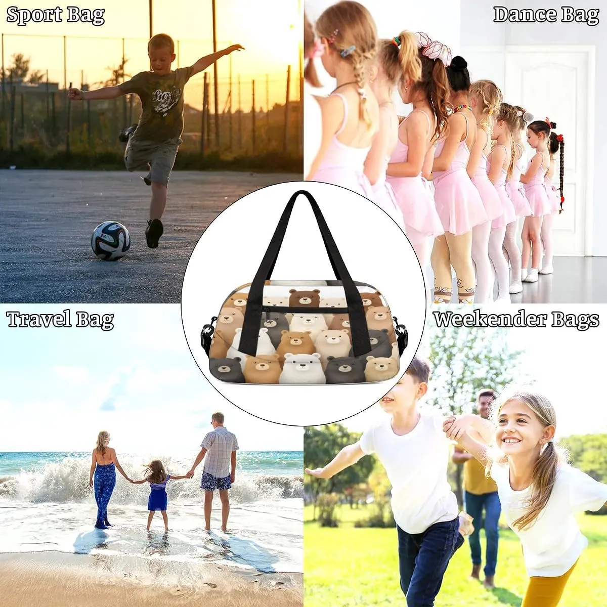 Sport Duffel Bag Cartoon Bears Kids Gym Bag Weekender Overnight Bags for Boys Girls Teens Carry On Workout Travel Bag