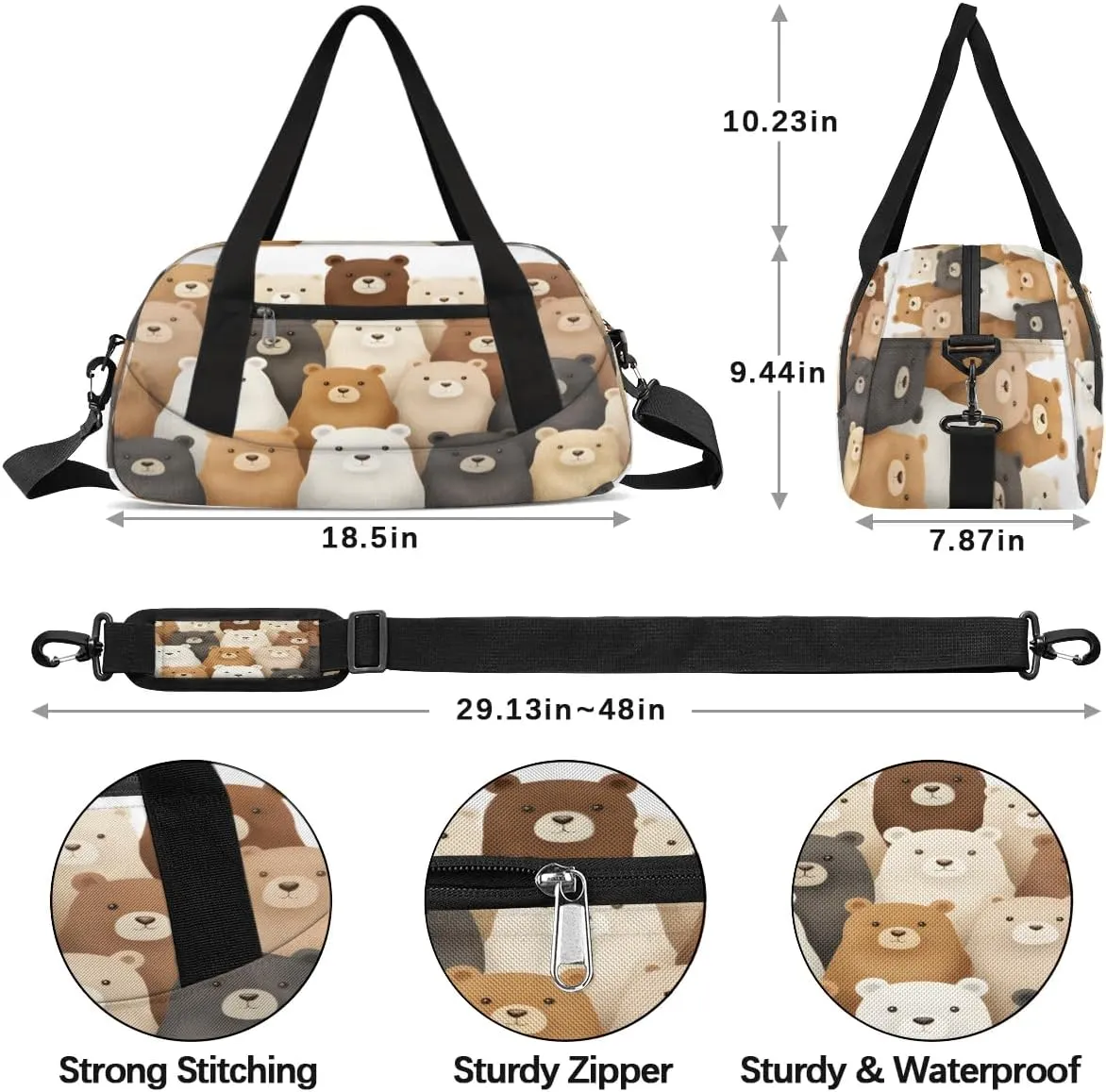 Sport Duffel Bag Cartoon Bears Kids Gym Bag Weekender Overnight Bags for Boys Girls Teens Carry On Workout Travel Bag
