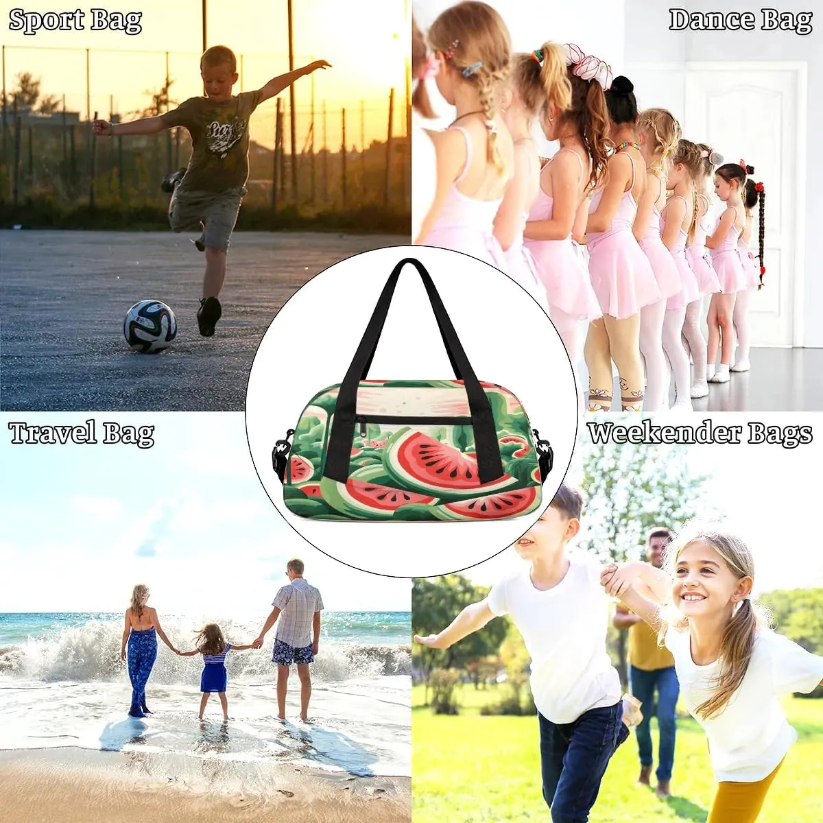 Sport Duffel Bag Cartoon Watermelon Kids Gym Bag Weekender Overnight Bags for Boys Girls Teens Carry On Workout Travel Bag