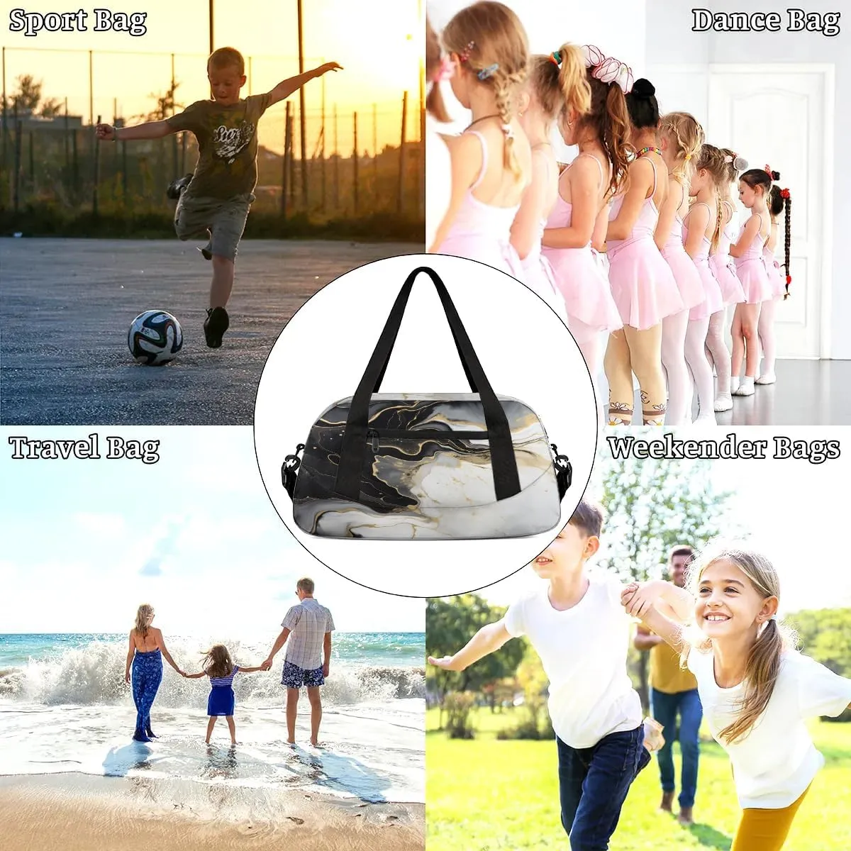Sport Duffel Bag Classic Marble Pattern Kids Gym Bag Weekender Overnight Bags for Boys Girls Teens Carry On Workout Travel Bag