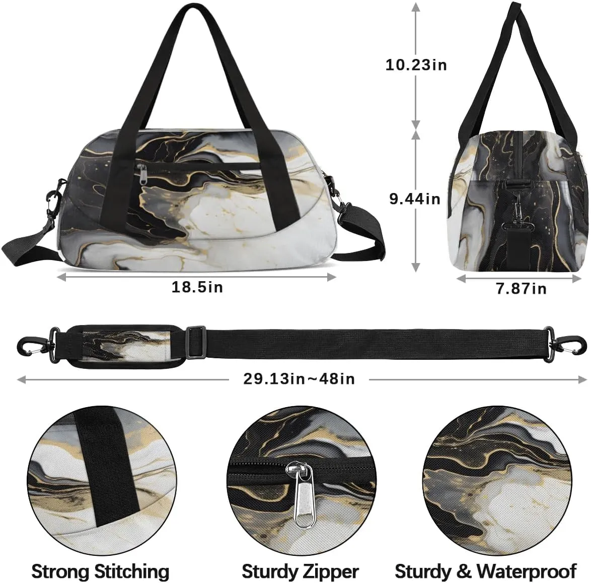 Sport Duffel Bag Classic Marble Pattern Kids Gym Bag Weekender Overnight Bags for Boys Girls Teens Carry On Workout Travel Bag