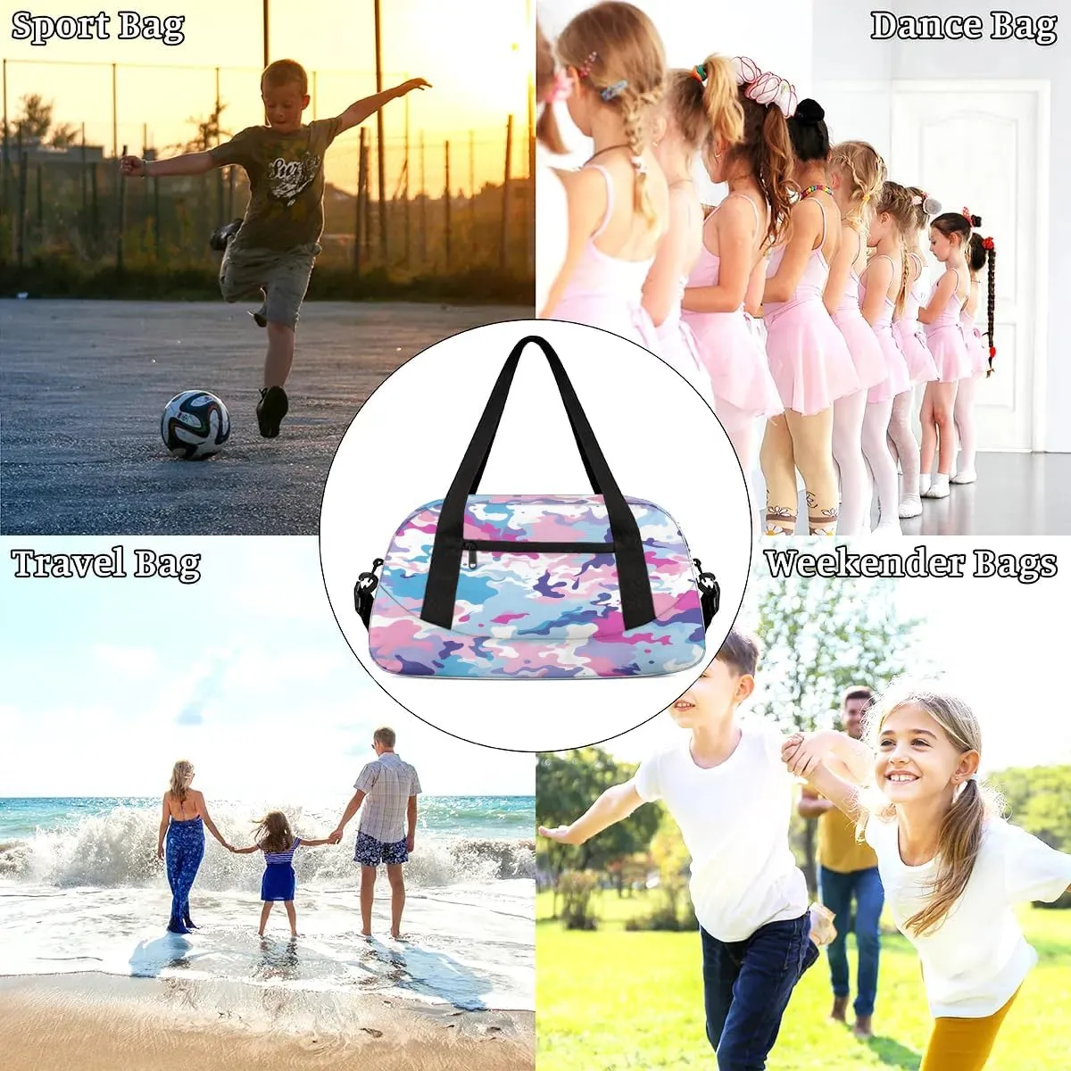 Sport Duffel Bag Colorful Camo Kids Gym Bag Weekender Overnight Bags for Boys Girls Teens Carry On Workout Travel Bag