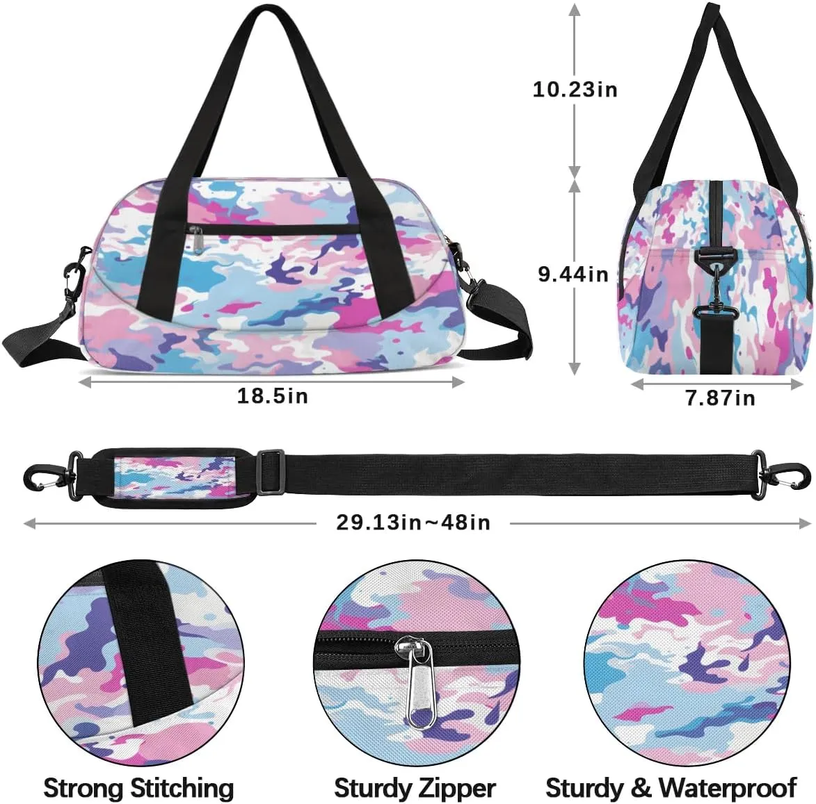 Sport Duffel Bag Colorful Camo Kids Gym Bag Weekender Overnight Bags for Boys Girls Teens Carry On Workout Travel Bag
