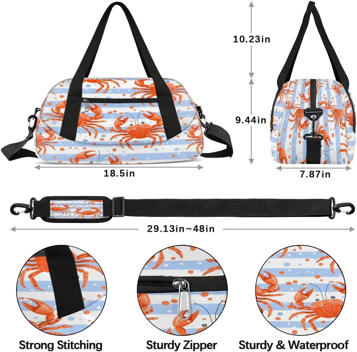 Sport Duffel Bag Crabs Stripes Kids Gym Bag Weekender Overnight Bags for Boys Girls Teens Carry On Workout Travel Bag