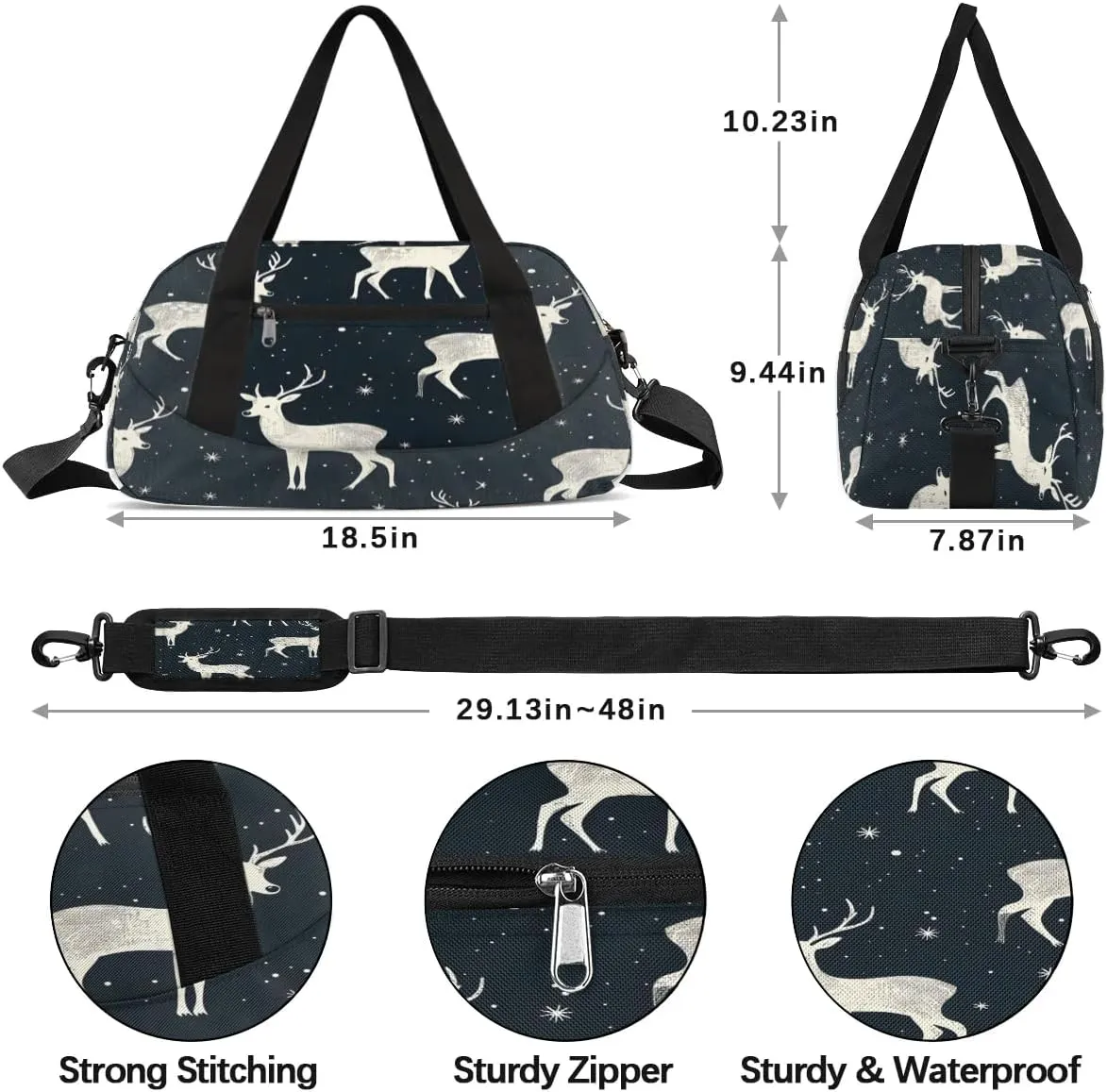 Sport Duffel Bag Deer Prints Kids Gym Bag Weekender Overnight Bags for Boys Girls Teens Carry On Workout Travel Bag