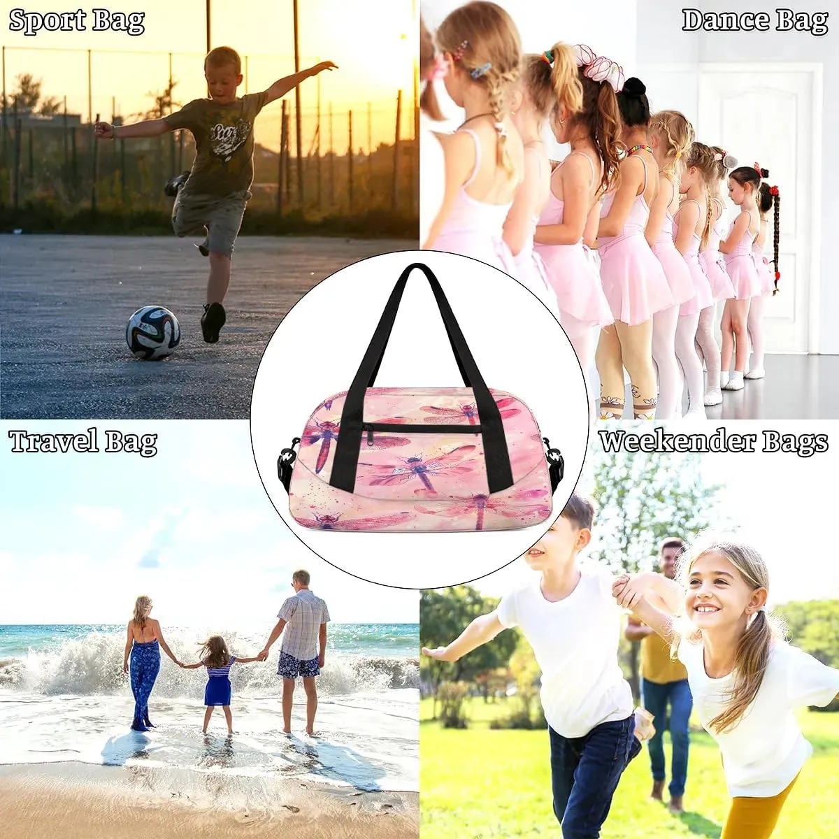 Sport Duffel Bag Dragonfly Themed Kids Gym Bag Weekender Overnight Bags for Boys Girls Teens Carry On Workout Travel Bag