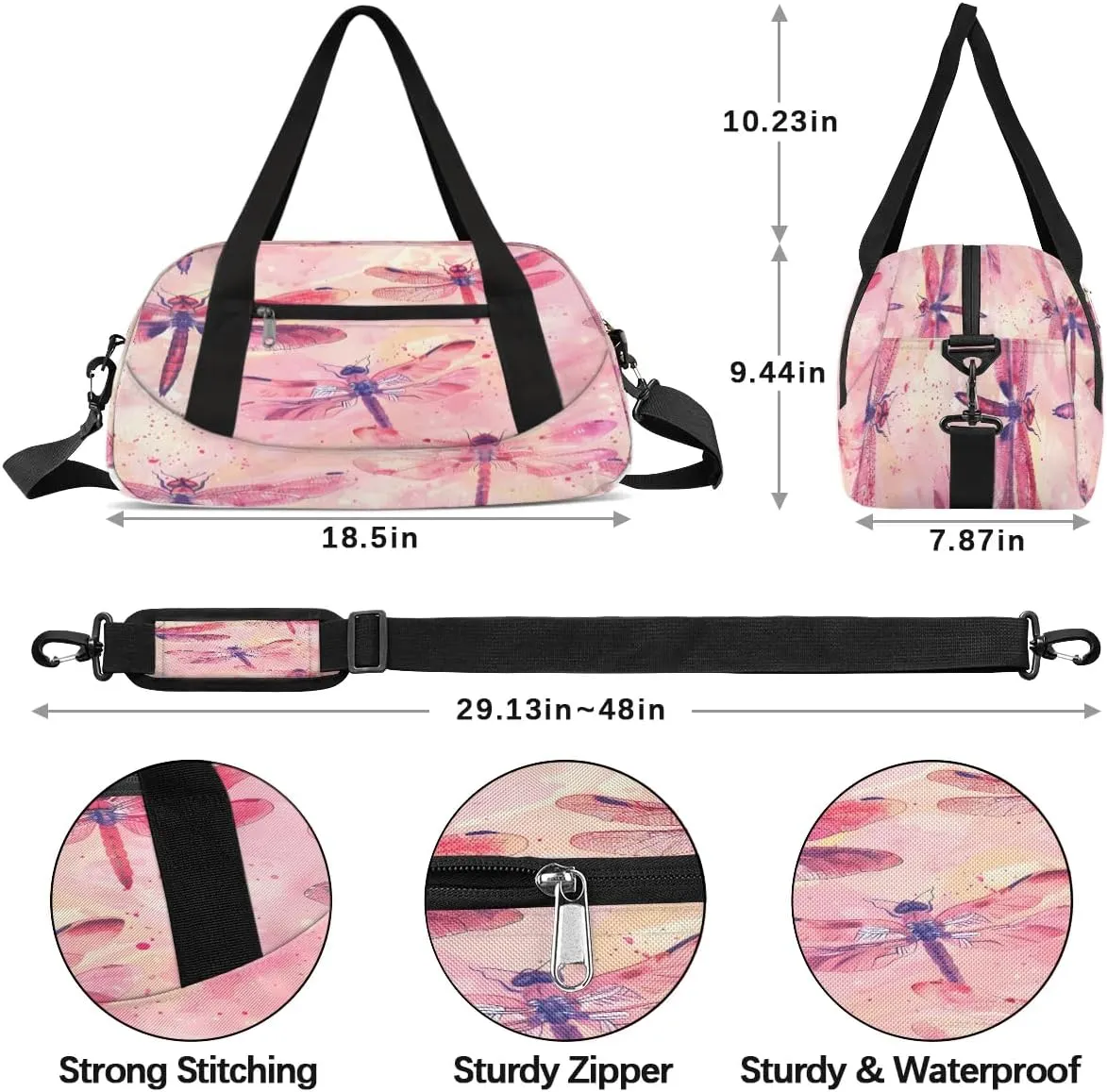 Sport Duffel Bag Dragonfly Themed Kids Gym Bag Weekender Overnight Bags for Boys Girls Teens Carry On Workout Travel Bag