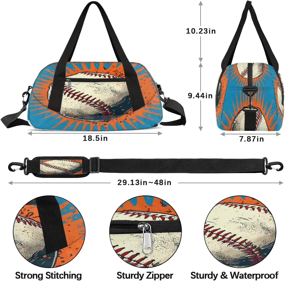 Sport Duffel Bag Fashion Baseball Kids Gym Bag Weekender Overnight Bags for Boys Girls Teens Carry On Workout Travel Bag