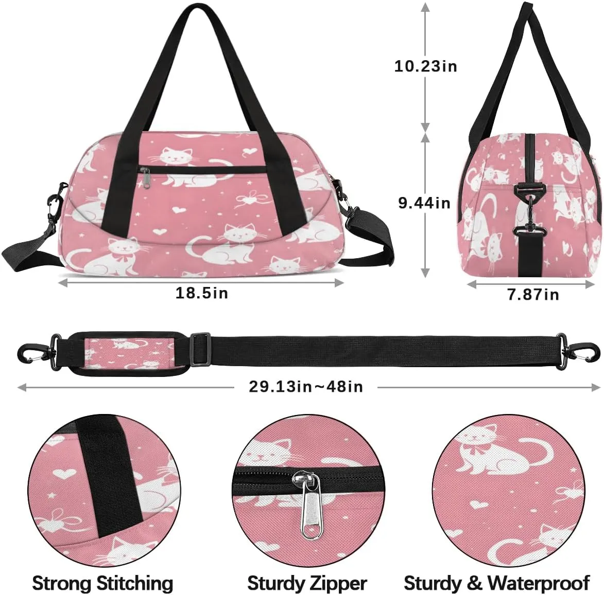 Sport Duffel Bag Lovely Cats Theme Kids Gym Bag Weekender Overnight Bags for Boys Girls Teens Carry On Workout Travel Bag