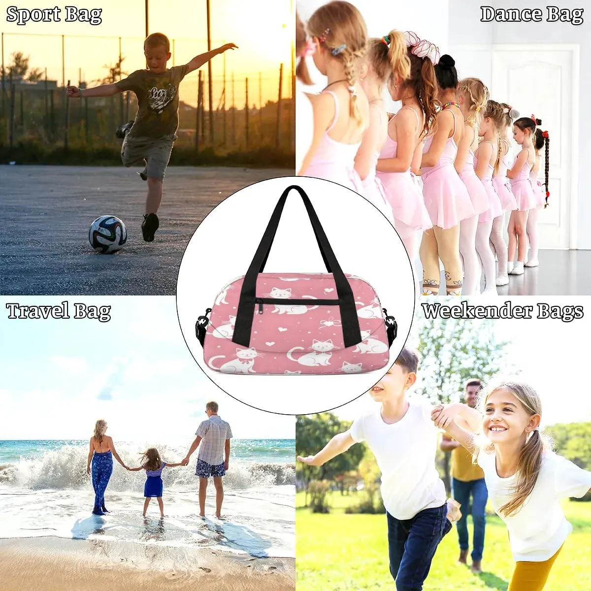 Sport Duffel Bag Lovely Cats Theme Kids Gym Bag Weekender Overnight Bags for Boys Girls Teens Carry On Workout Travel Bag