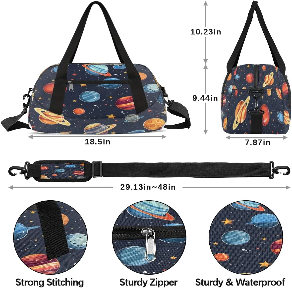 Sport Duffel Bag Planets Kids Gym Bag Weekender Overnight Bags for Boys Girls Teens Carry On Workout Travel Bag