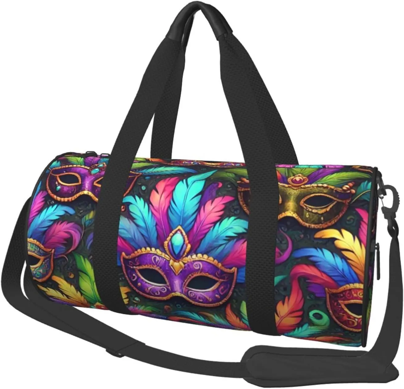 Sports Duffel Bag Colorful-Carnival-Masks Foldable Travel Tote Bag Weekender Sleepover Carry On Bag