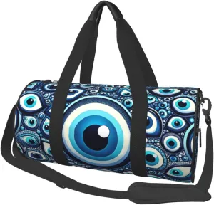Sports Duffel Bag Greek-Turkish-Blue-Nazar Foldable Travel Tote Bag Weekender Sleepover Carry On Bag