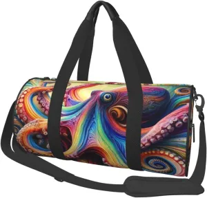Sports Duffel Bag Inkfish-Colorful-Tentacles Foldable Travel Tote Bag Weekender Sleepover Carry On Bag