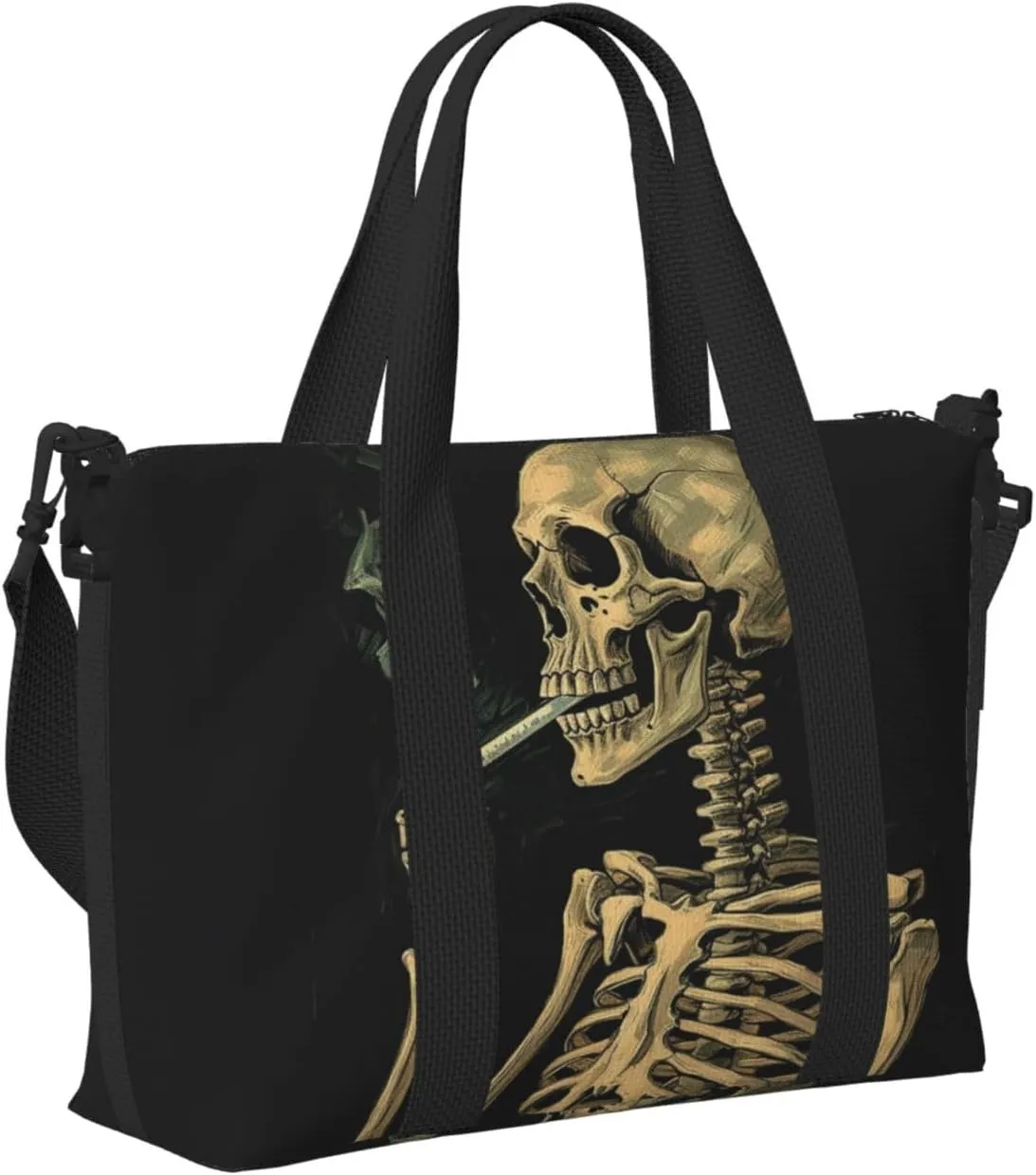 Sports Gym Bag for Women Men Travel Duffel Bag Tote Weekender Bag Carry on Overnight Bag for Travel Swimming Fitness Workout Sports A Skeleton with Burning Cigarette Duffle Bag