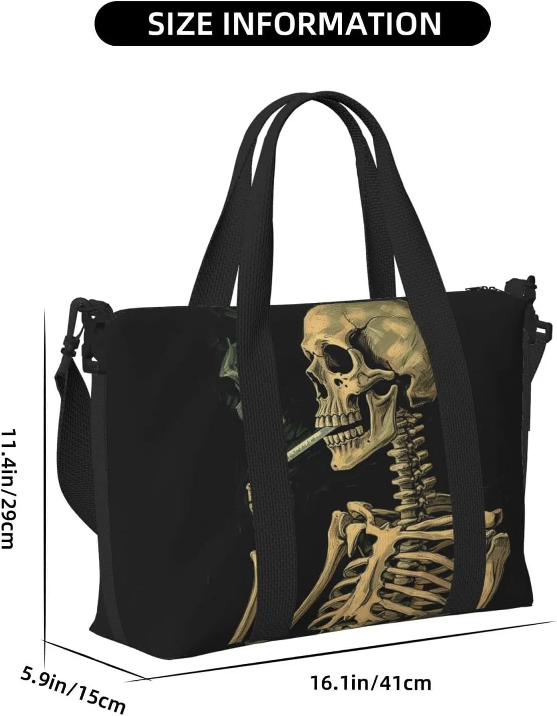 Sports Gym Bag for Women Men Travel Duffel Bag Tote Weekender Bag Carry on Overnight Bag for Travel Swimming Fitness Workout Sports A Skeleton with Burning Cigarette Duffle Bag