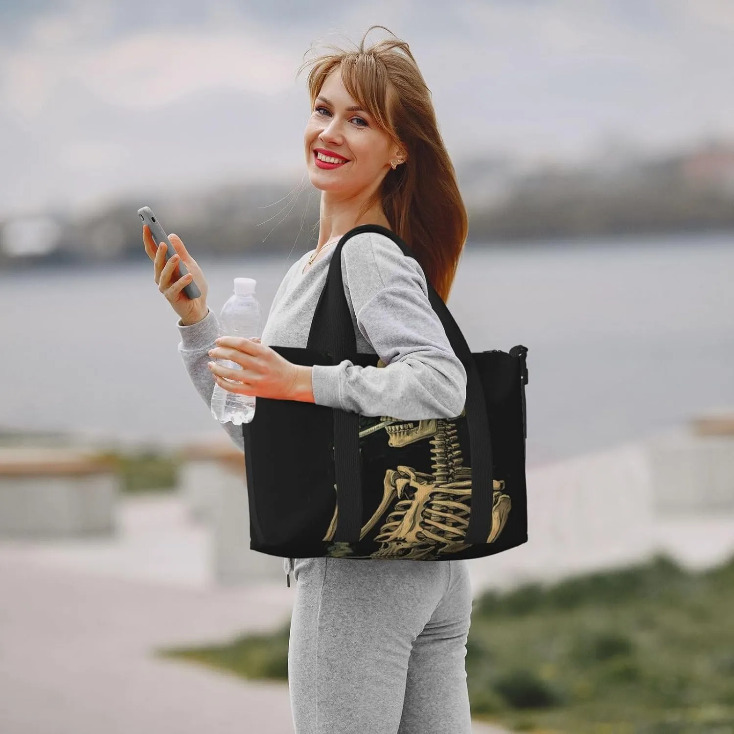 Sports Gym Bag for Women Men Travel Duffel Bag Tote Weekender Bag Carry on Overnight Bag for Travel Swimming Fitness Workout Sports A Skeleton with Burning Cigarette Duffle Bag