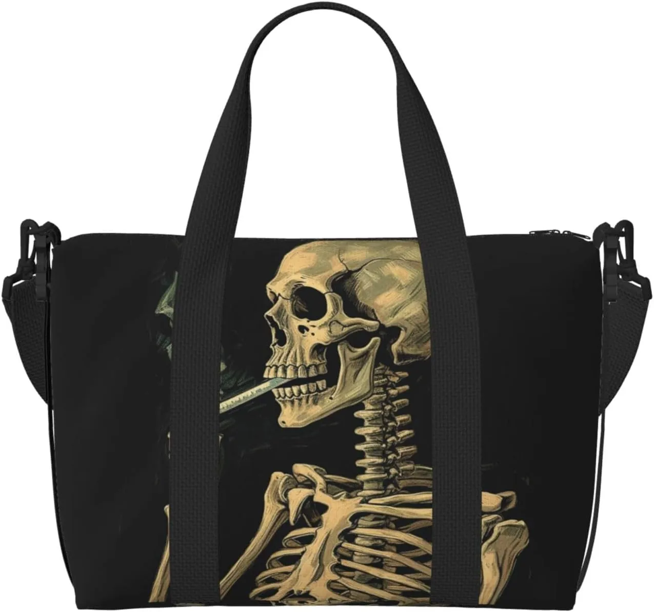 Sports Gym Bag for Women Men Travel Duffel Bag Tote Weekender Bag Carry on Overnight Bag for Travel Swimming Fitness Workout Sports A Skeleton with Burning Cigarette Duffle Bag