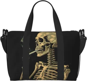 Sports Gym Bag for Women Men Travel Duffel Bag Tote Weekender Bag Carry on Overnight Bag for Travel Swimming Fitness Workout Sports A Skeleton with Burning Cigarette Duffle Bag
