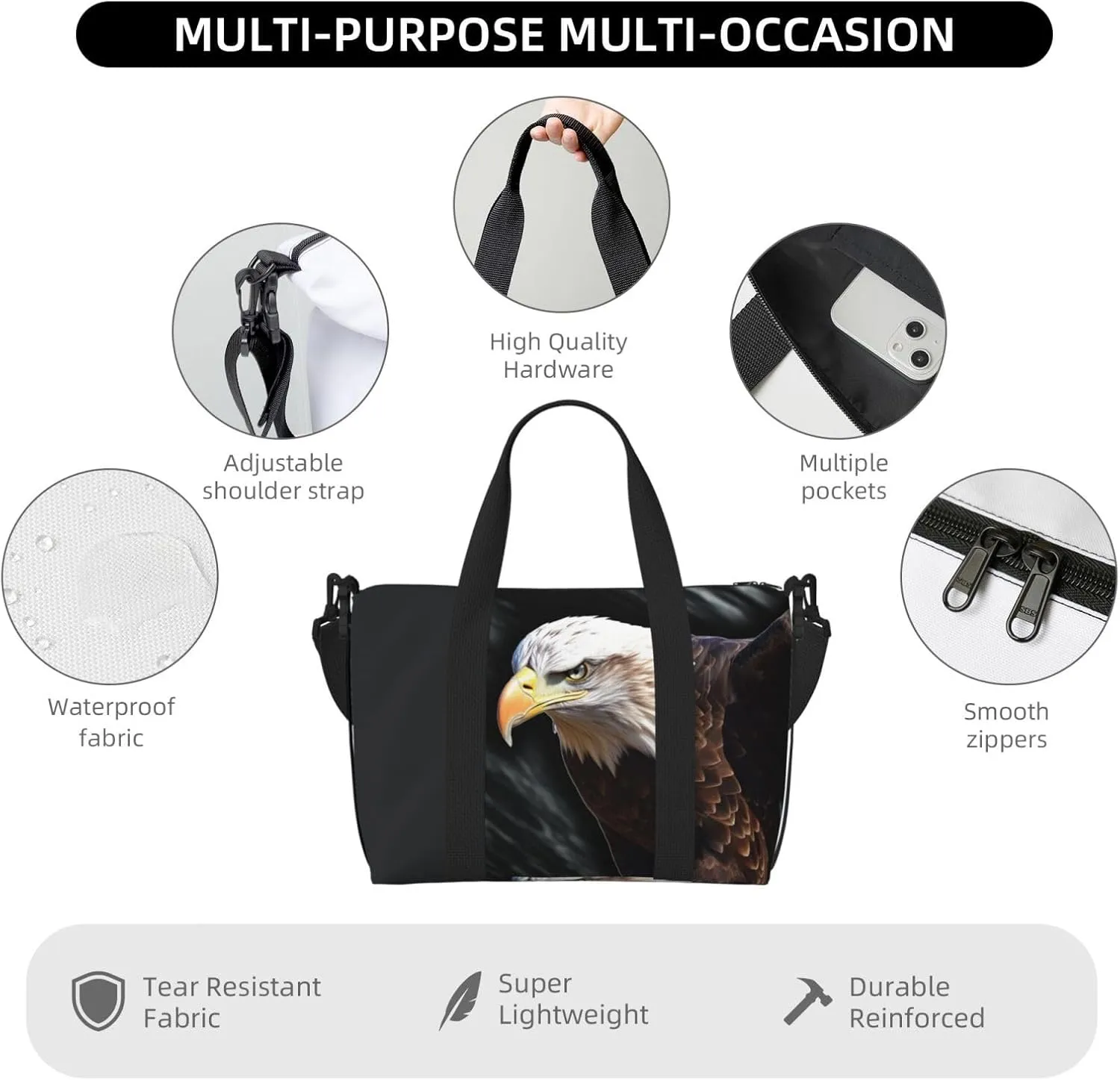 Sports Gym Bag for Women Men Travel Duffel Bag Tote Weekender Bag Carry on Overnight Bag for Travel Swimming Fitness Workout Sports An Eagle Duffle Bag