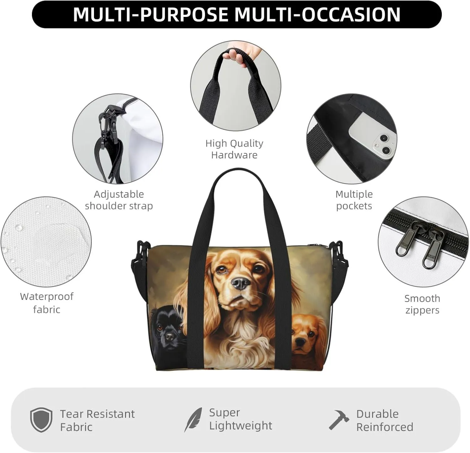 Sports Gym Bag for Women Men Travel Duffel Bag Tote Weekender Bag Carry on Overnight Bag for Travel Swimming Fitness Workout Sports Cocker Spaniel Duffle Bag
