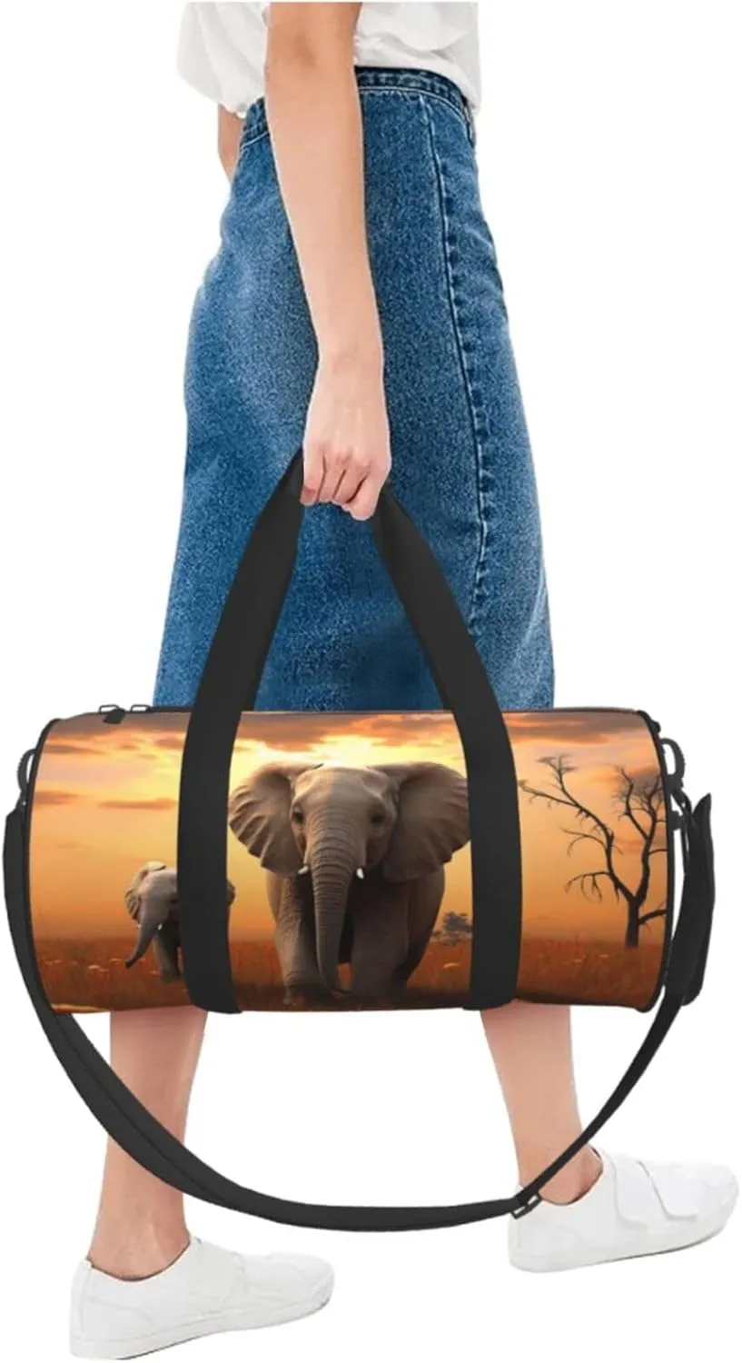 Sports Gym Bag for Women Men Travel Duffel Bag Tote Weekender Bag Carry on Overnight Bag for Travel Swimming Fitness Workout Sports Cute Wild Elephant Duffle Bag