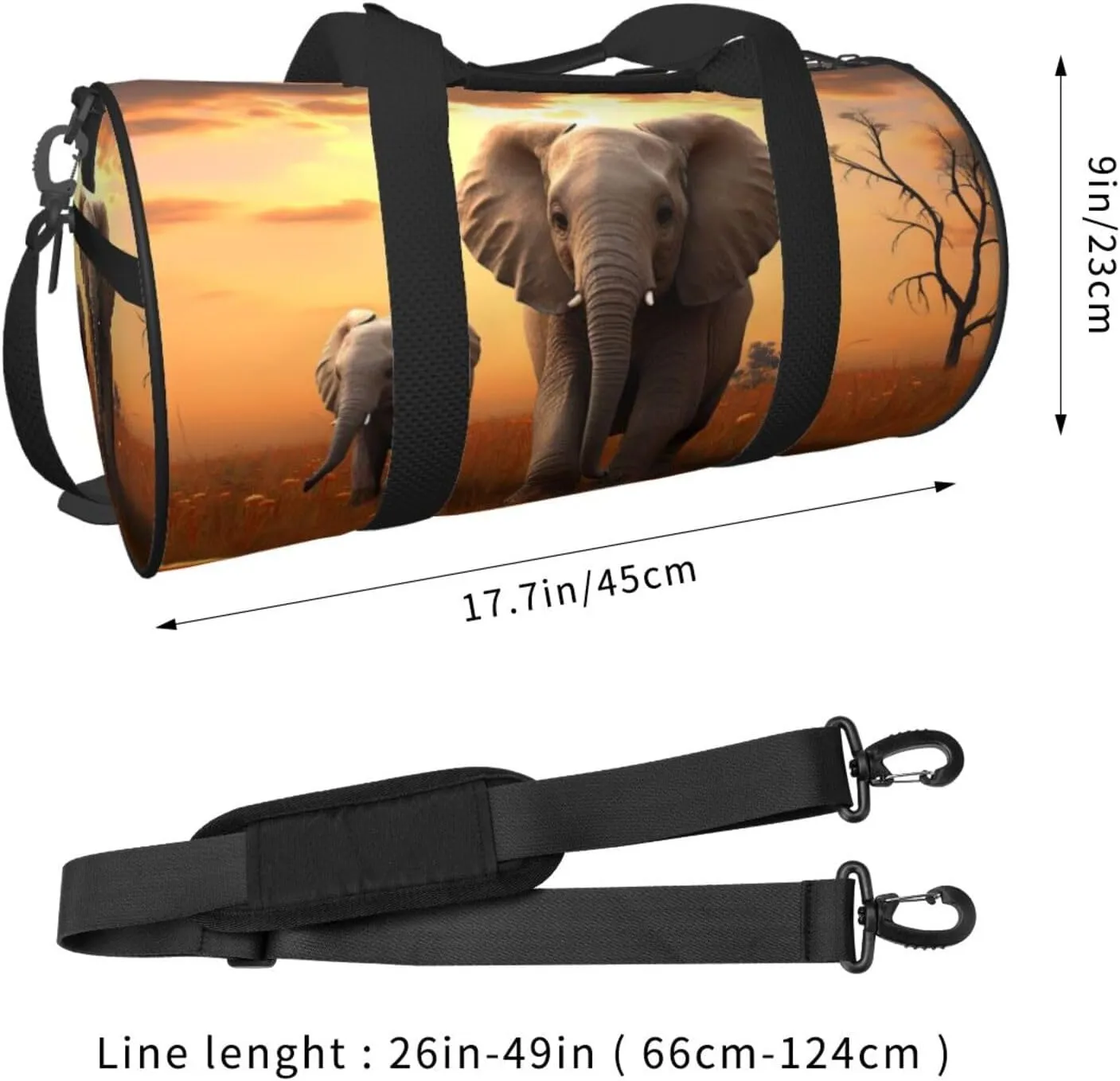 Sports Gym Bag for Women Men Travel Duffel Bag Tote Weekender Bag Carry on Overnight Bag for Travel Swimming Fitness Workout Sports Cute Wild Elephant Duffle Bag