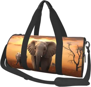 Sports Gym Bag for Women Men Travel Duffel Bag Tote Weekender Bag Carry on Overnight Bag for Travel Swimming Fitness Workout Sports Cute Wild Elephant Duffle Bag