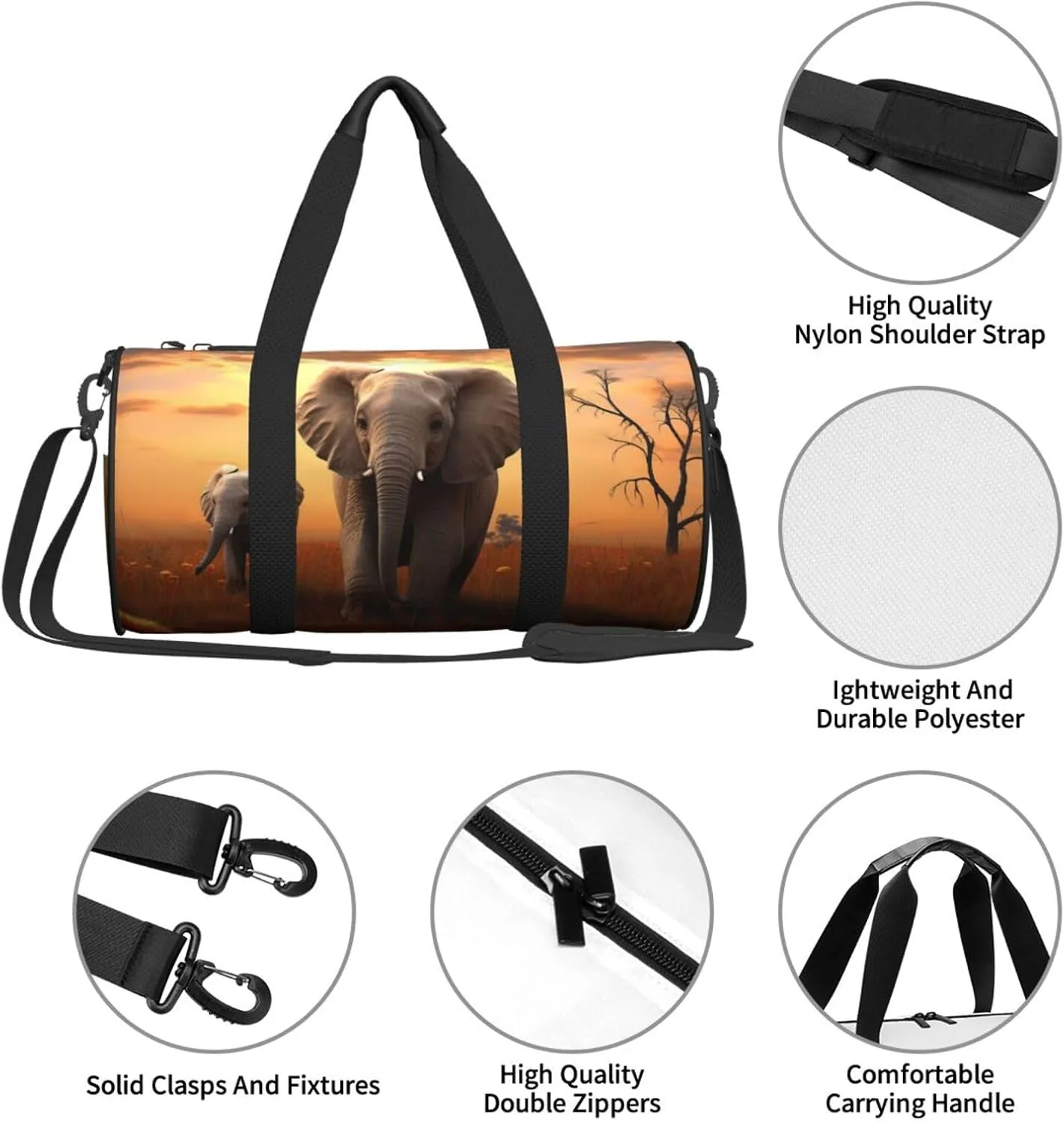 Sports Gym Bag for Women Men Travel Duffel Bag Tote Weekender Bag Carry on Overnight Bag for Travel Swimming Fitness Workout Sports Cute Wild Elephant Duffle Bag