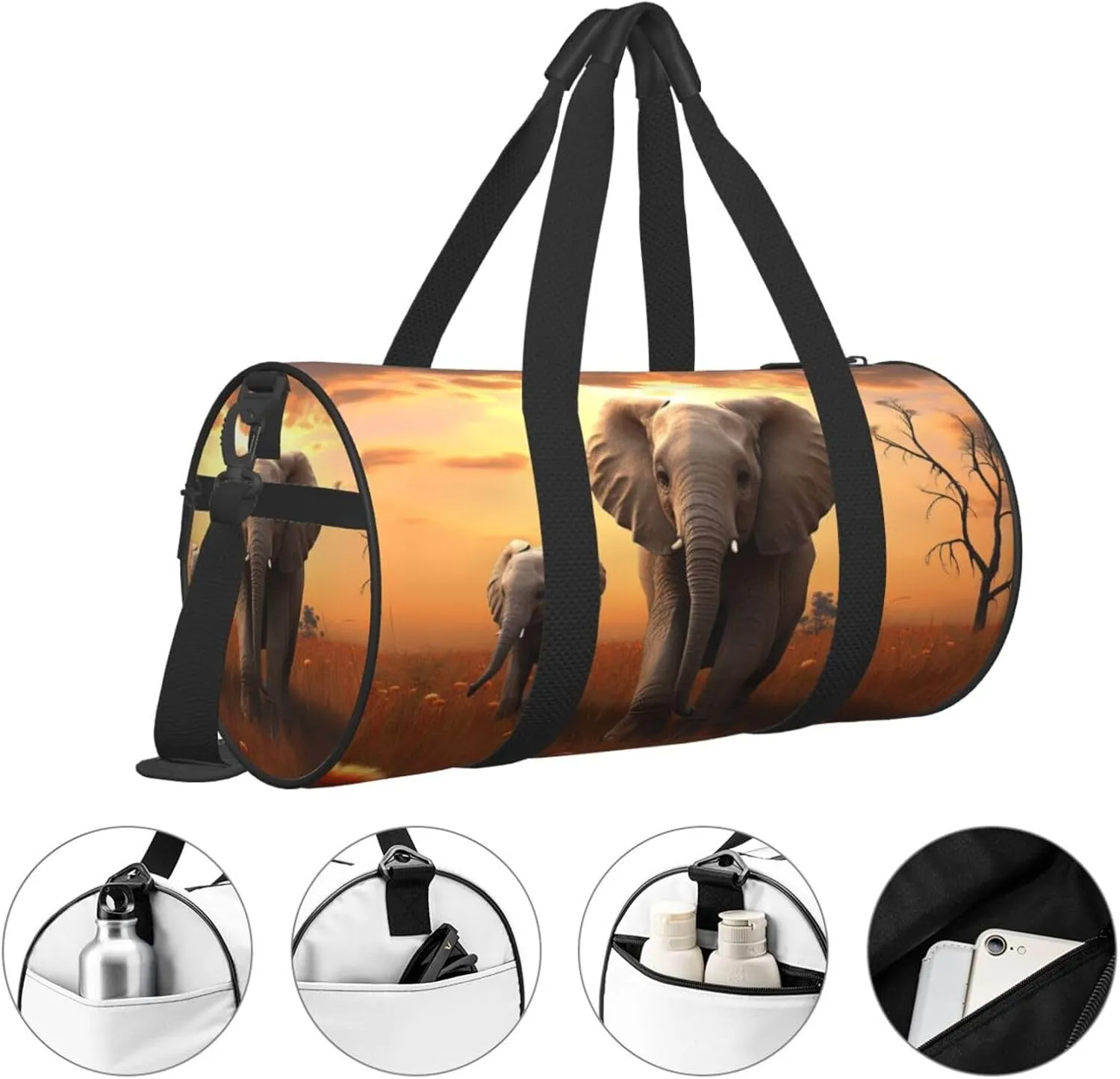 Sports Gym Bag for Women Men Travel Duffel Bag Tote Weekender Bag Carry on Overnight Bag for Travel Swimming Fitness Workout Sports Cute Wild Elephant Duffle Bag