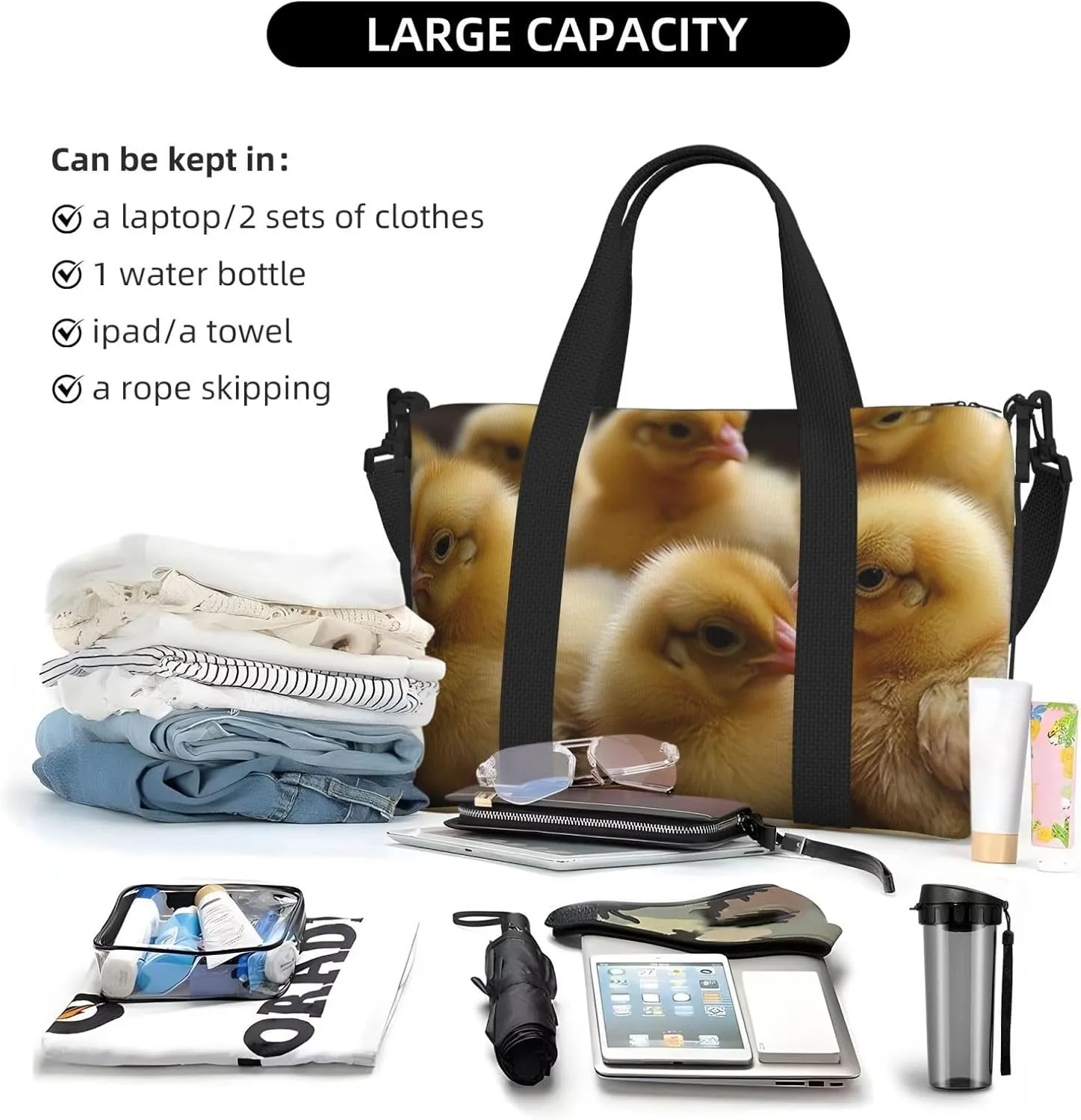 Sports Gym Bag for Women Men Travel Duffel Bag Tote Weekender Bag Carry on Overnight Bag for Travel Swimming Fitness Workout Sports Little Chickens Duffle Bag