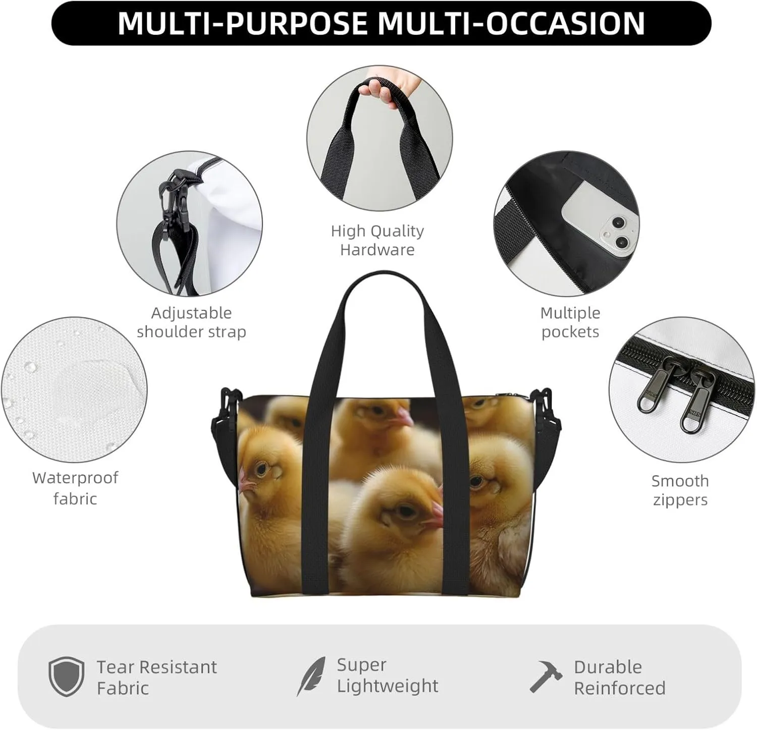 Sports Gym Bag for Women Men Travel Duffel Bag Tote Weekender Bag Carry on Overnight Bag for Travel Swimming Fitness Workout Sports Little Chickens Duffle Bag