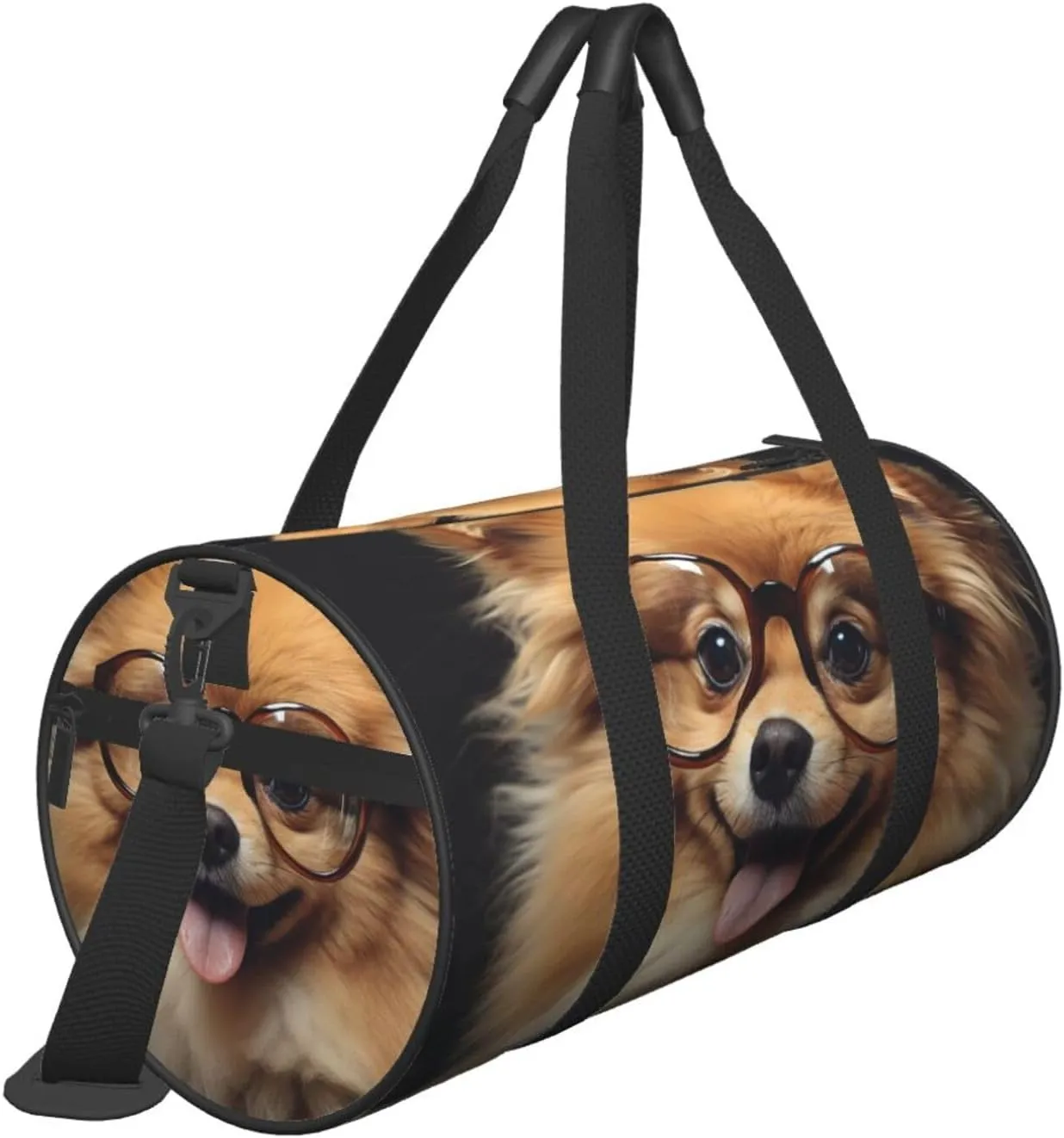 Sports Gym Bag for Women Men Travel Duffel Bag Tote Weekender Bag Carry on Overnight Bag for Travel Swimming Fitness Workout Sports Pomeranian dog wearing Glasses Duffle Bag