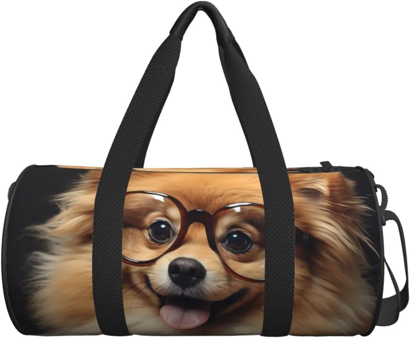 Sports Gym Bag for Women Men Travel Duffel Bag Tote Weekender Bag Carry on Overnight Bag for Travel Swimming Fitness Workout Sports Pomeranian dog wearing Glasses Duffle Bag