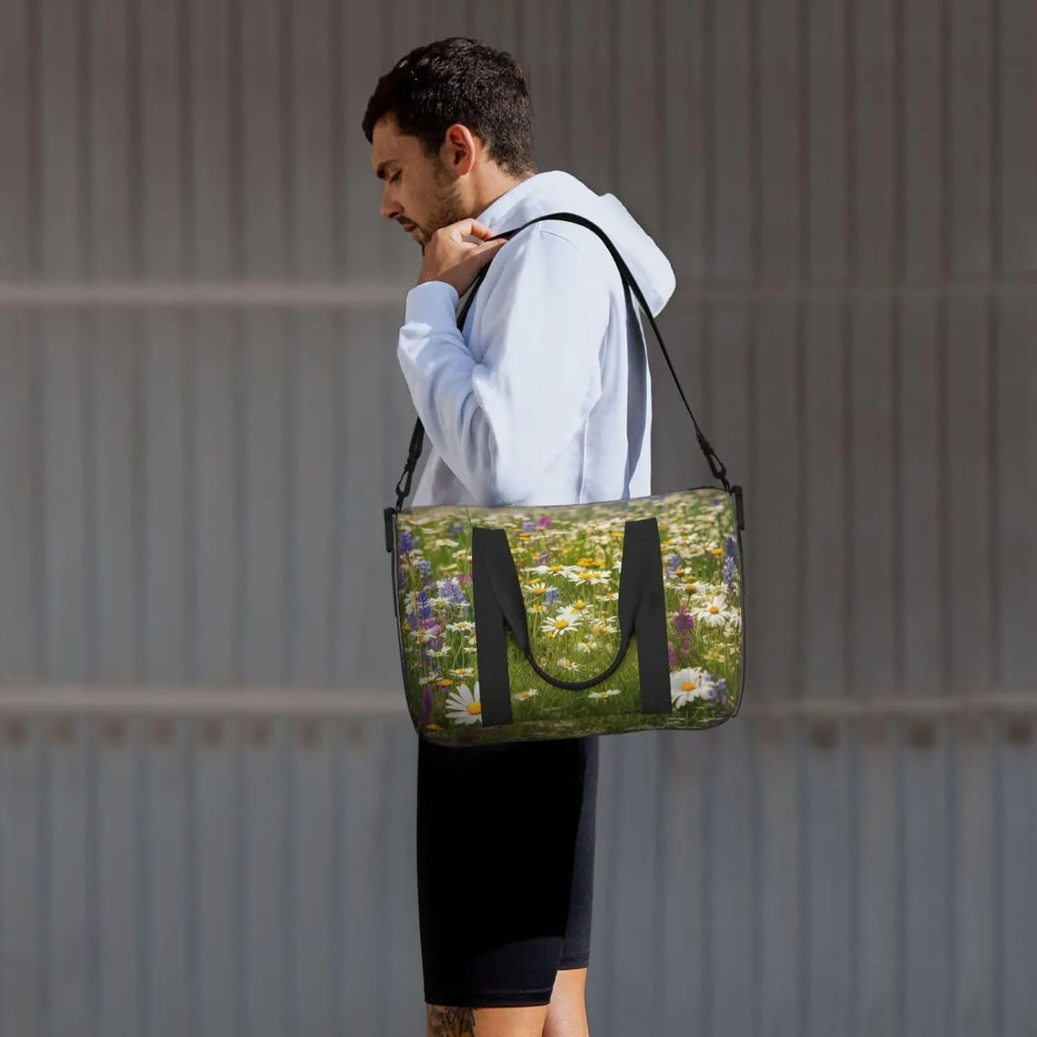 Sports Gym Bag for Women Men Travel Duffel Bag Tote Weekender Bag Carry on Overnight Bag for Travel Swimming Fitness Workout Sports Spring Meadow Flowers Duffle Bag