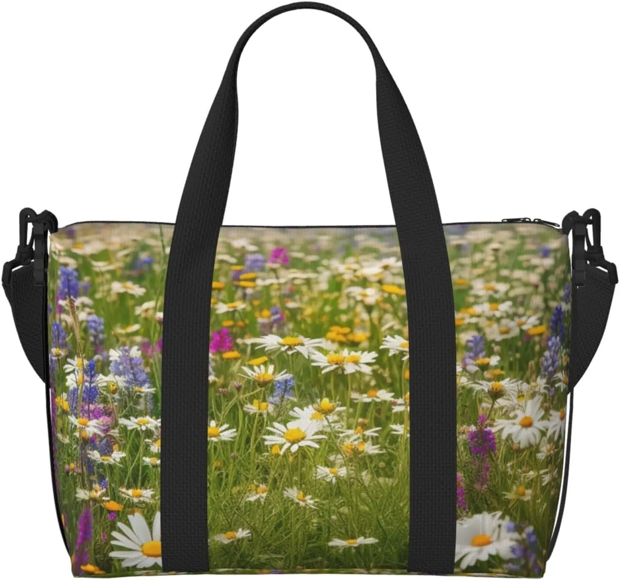Sports Gym Bag for Women Men Travel Duffel Bag Tote Weekender Bag Carry on Overnight Bag for Travel Swimming Fitness Workout Sports Spring Meadow Flowers Duffle Bag