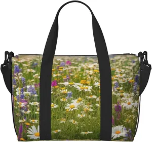 Sports Gym Bag for Women Men Travel Duffel Bag Tote Weekender Bag Carry on Overnight Bag for Travel Swimming Fitness Workout Sports Spring Meadow Flowers Duffle Bag