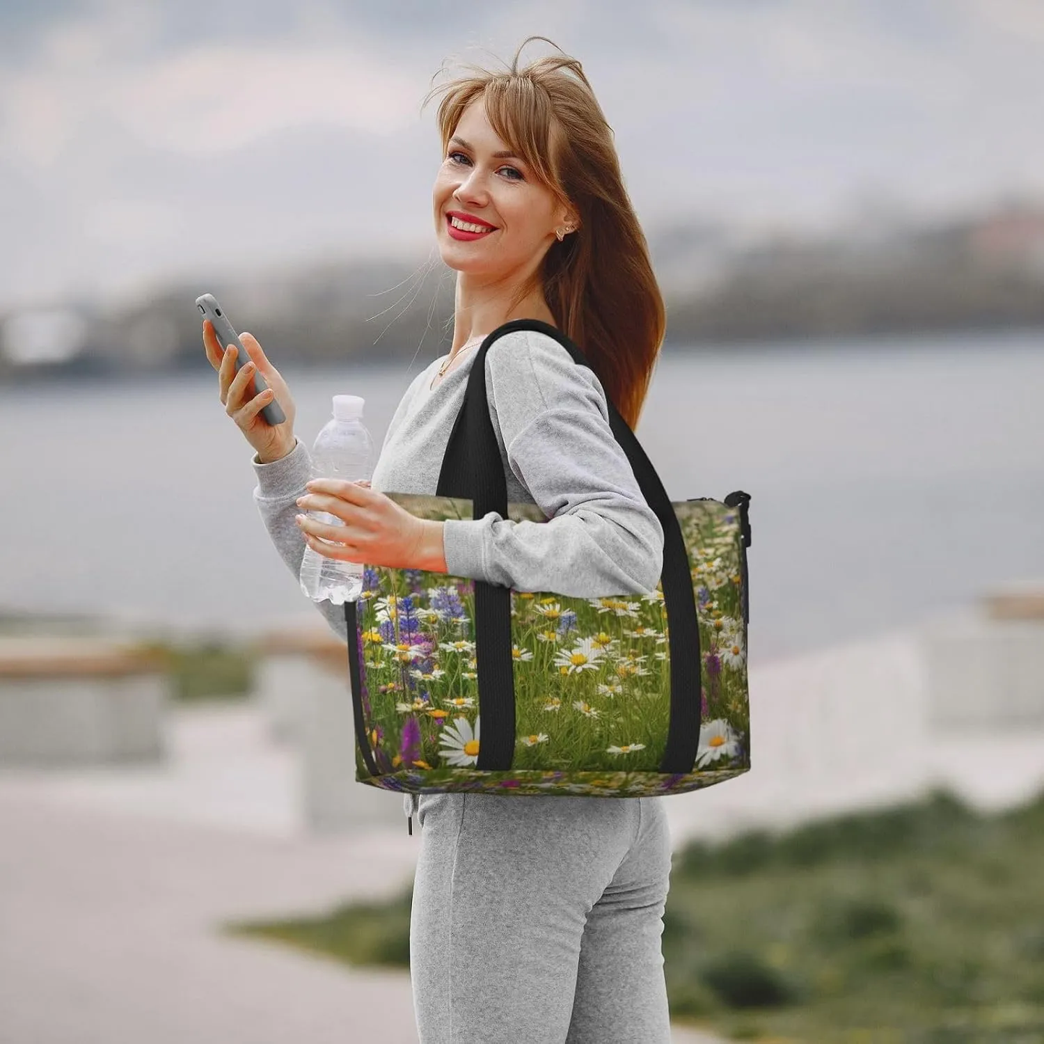 Sports Gym Bag for Women Men Travel Duffel Bag Tote Weekender Bag Carry on Overnight Bag for Travel Swimming Fitness Workout Sports Spring Meadow Flowers Duffle Bag