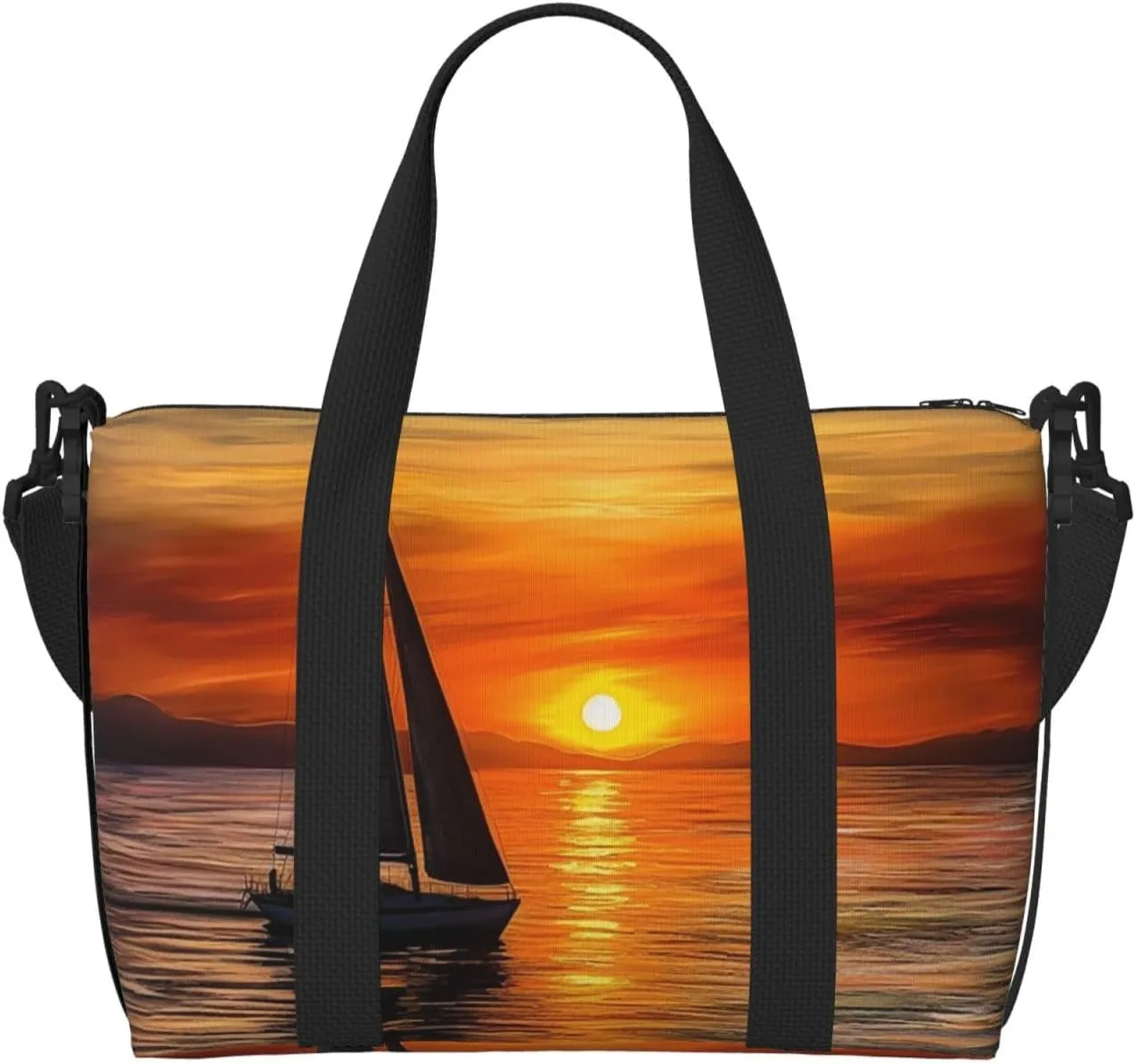 Sports Gym Bag for Women Men Travel Duffel Bag Tote Weekender Bag Carry on Overnight Bag for Travel Swimming Fitness Workout Sports Sunrise Sailing Boat Duffle Bag
