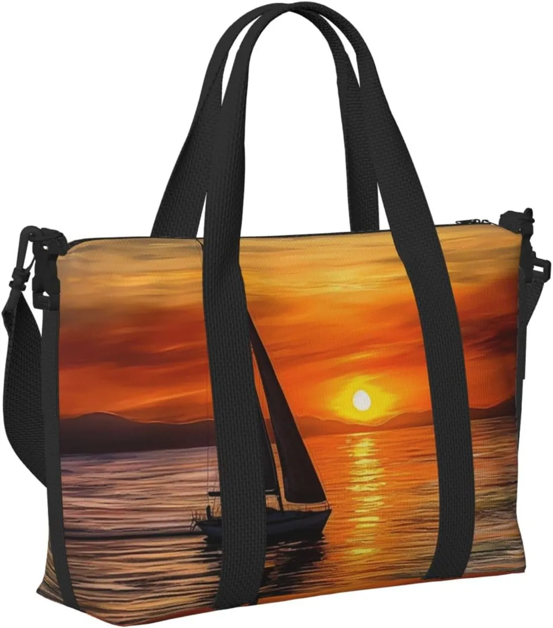 Sports Gym Bag for Women Men Travel Duffel Bag Tote Weekender Bag Carry on Overnight Bag for Travel Swimming Fitness Workout Sports Sunrise Sailing Boat Duffle Bag