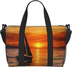 Sports Gym Bag for Women Men Travel Duffel Bag Tote Weekender Bag Carry on Overnight Bag for Travel Swimming Fitness Workout Sports Sunrise Sailing Boat Duffle Bag